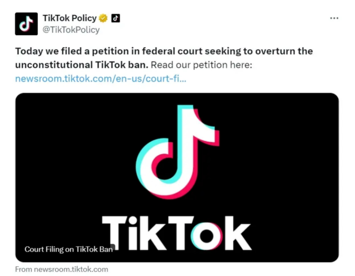 TikTok提交紧急动议阻止「不卖就禁」法案